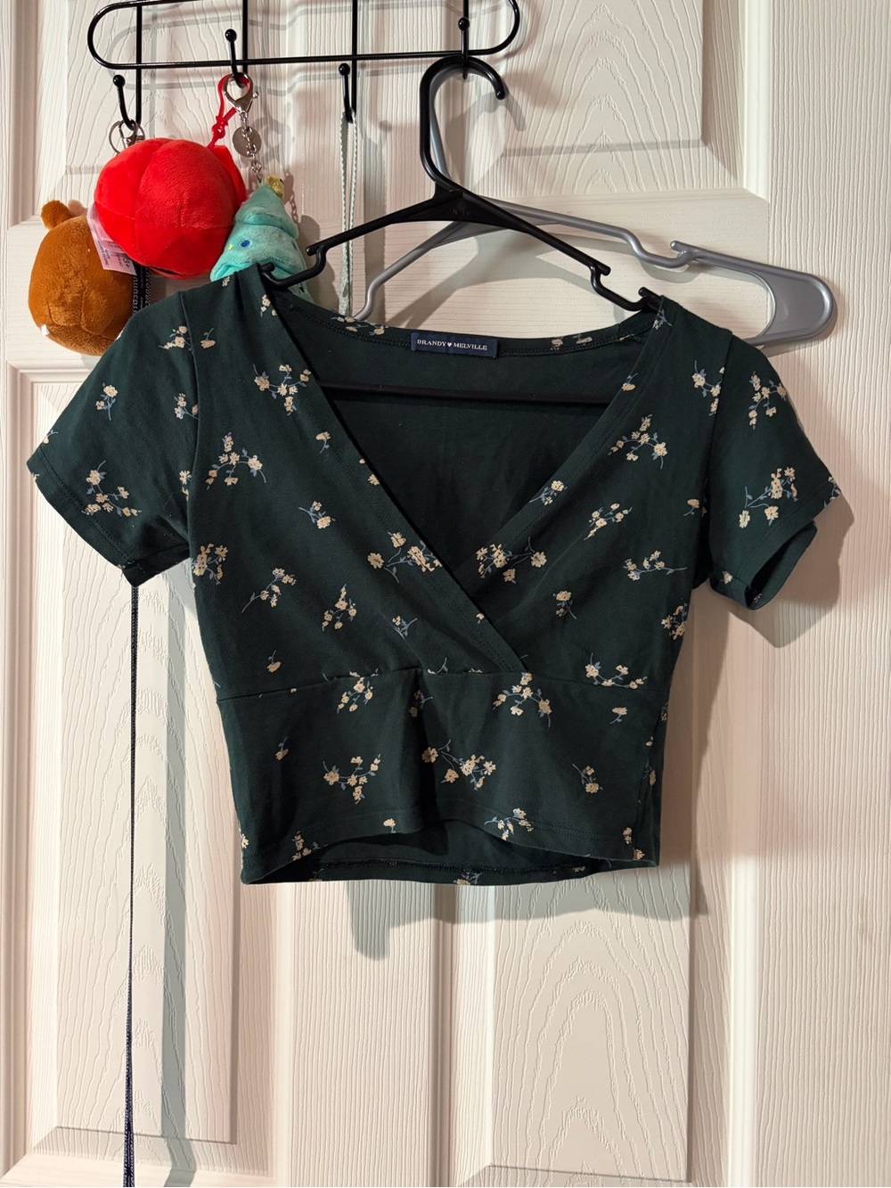 Brandy Melville Dark Green Floral Wrap Crop Top